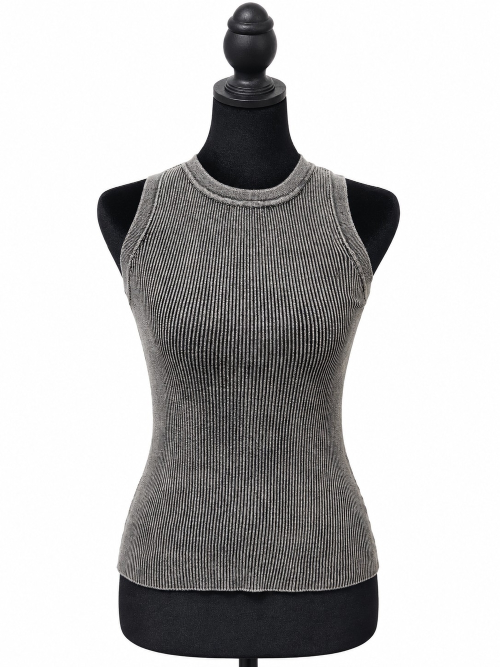 Sleeveless Ribbed Tank Top - Acid Washed Black By Zenana